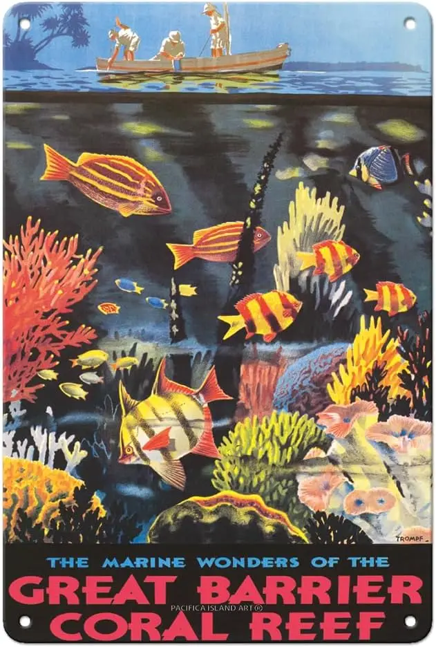 Pacifica Island Art Queensland Australia - The Marine Wonders of the Great Barrier Coral Reef - Vintage Travel Poster by Percy T