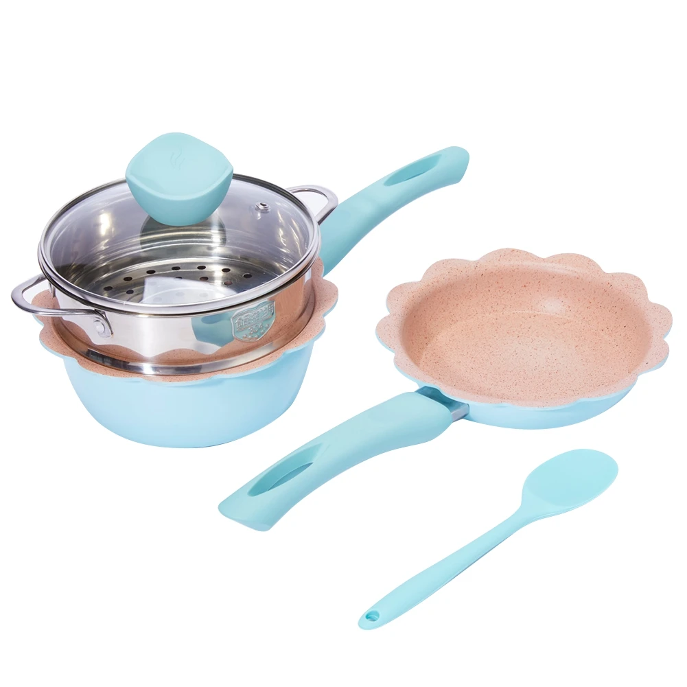 

Supplement Pot Baby Stone Children's Non-Stick Milk Pot Frying Pan Egg Pan for Cooking Blue