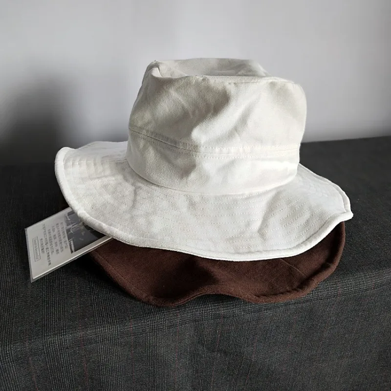 Spring Summer Wide Brim White Sun Bucket Hat, Unisex Casual Cloth Basin Cap