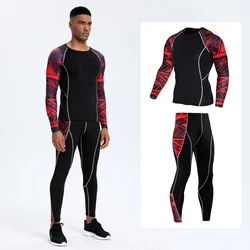 Men's PRO Sports Fitness Suit: Quick-Drying Long-Sleeved T-Shirt & Super Elastic Compression Pants for Running, Training