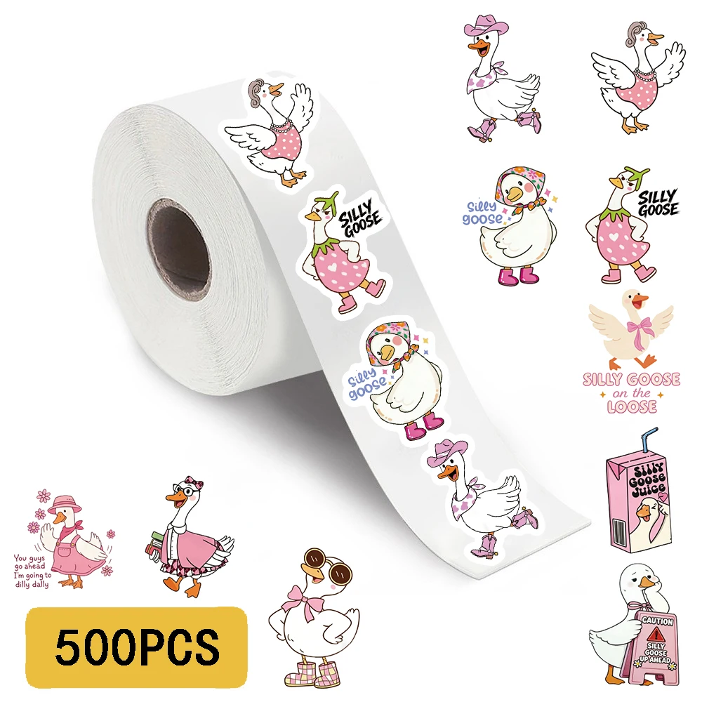 500Pcs/Roll Silly Goose Print Roll Sticker Notebook Funny Aesthetic Graffiti Funny Laptop Motorcycle Casual Stationery Stickers