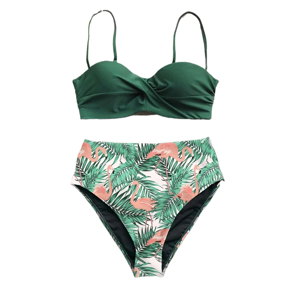 

Sexy 2024 Bikini Swimsuit Women Swimwear Push Up Bikinis Set Leaf Print Female High Waist Swimming Suits for Bathing Suit