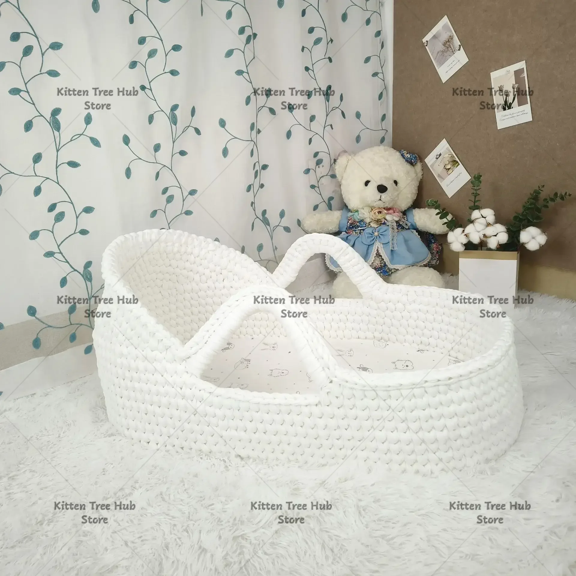 Moses Cradle Handheld Frame Cotton Rope Woven Crib Cloth Strip Woven Newborn Handbasket