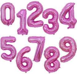 32 Inch Giant Pink Number Foil Balloons 0123456789 Girls Adult Birthday Party Anniversary Decorations Supplies