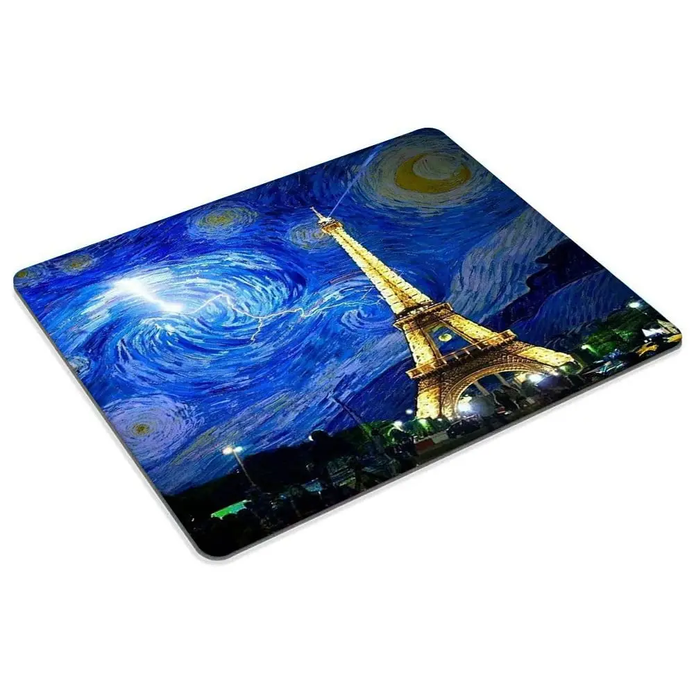 Van Gogh Starry Night And Eiffel Tower Printing Lock Edge Gamer Mouse Mat Keyboard Mats Desk Pad Mousepads 22x18cm