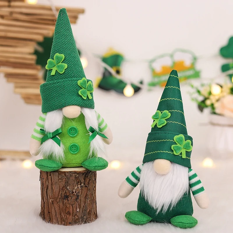 Gnomes Plush Decorations, Handmade Rustic Gnome Gifts Wedding Table Tiered Tray Shelf Decoration Holiday Decor Green 2 Piece