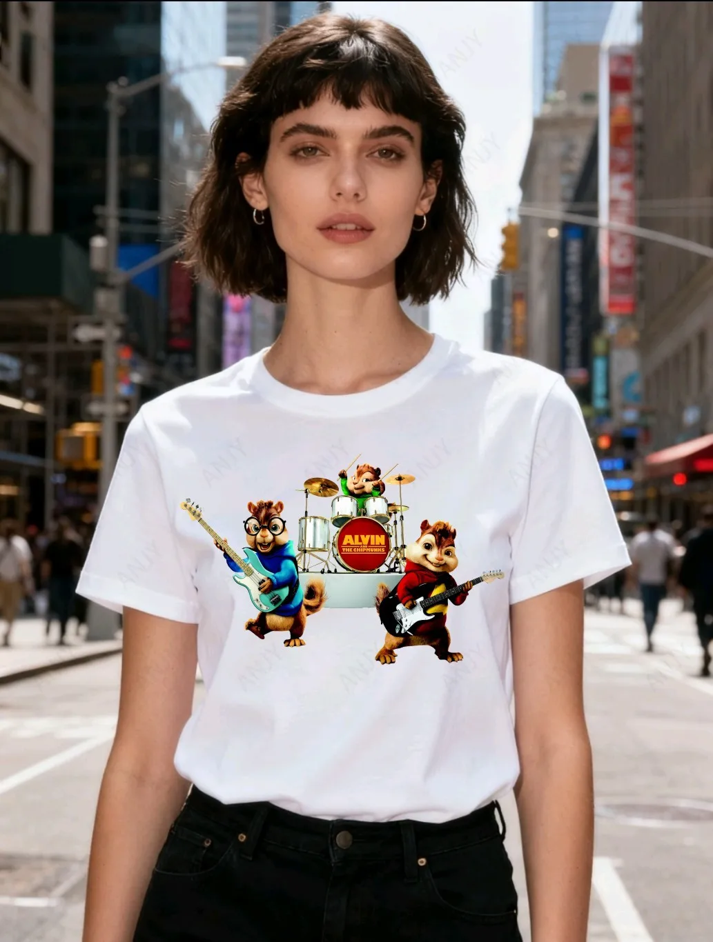 Alvin and The Chipmunks Printed T-shirt Summer Cotton Loose Men's and Women's Comfortable Short Sleeve Shirt