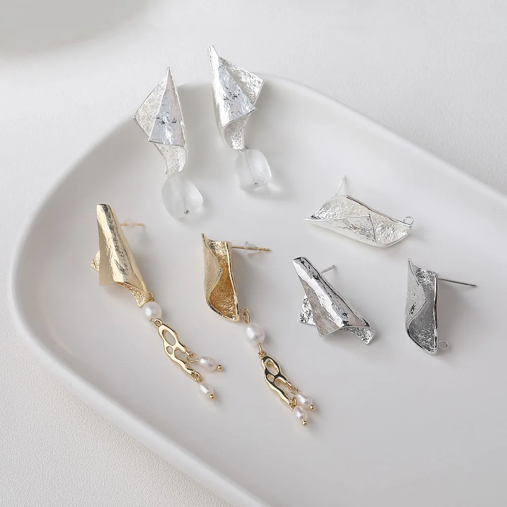 1Pair Gold Plated Brass Niche Design Imitation Tinfoil Studs Earrings Findings Jewelry DIY Making Supplies Material Accessories