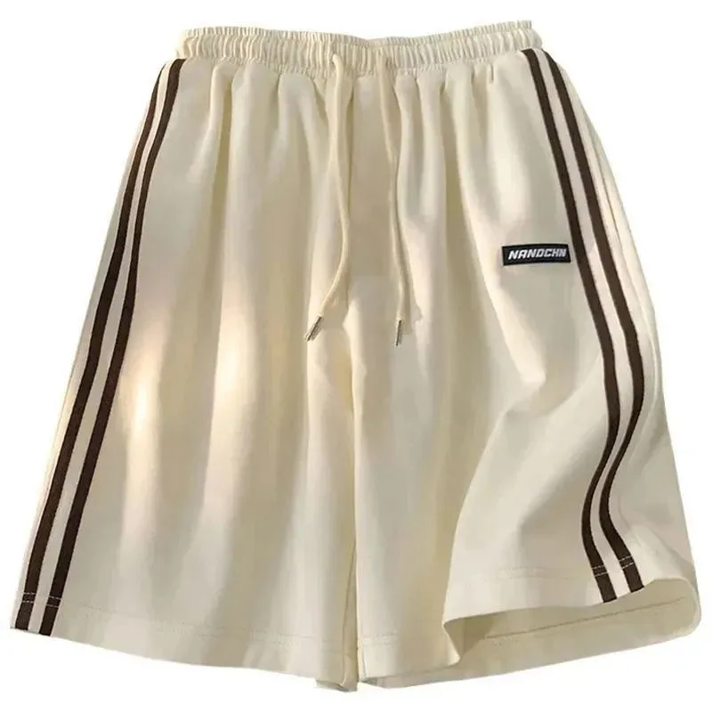 Side Striped Sweatpants Women High Waisted Loose Straight Running Shorts Summer Fashion Casual Black White Wide Leg Shorts