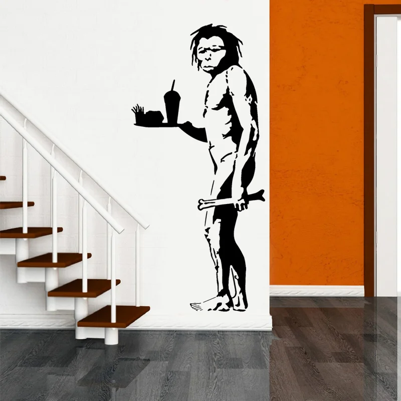 Banksy Caveman Take Out Fast Food Wall Art Sticker Home Decor Room Bedroom Decals Interior House Decoration Mural Wallpaper G100