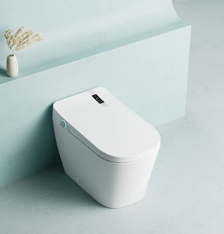 

New Design One Piece Bathroom Automatic WC Ceramic Smart Seat Wall-Mounted Toilet Foot Sensor Flush Modern