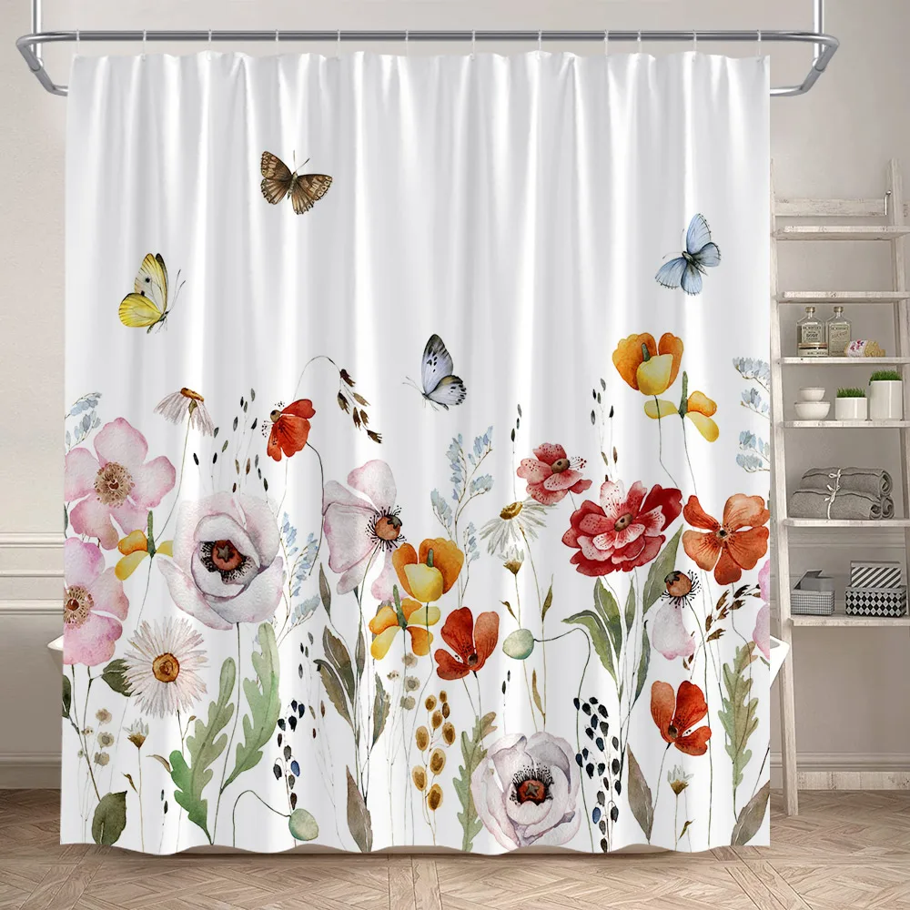 Eucalyptus Leaves Shower Curtains Autumn Brown Leaf Watercolour Plants Modern Bath Curtain Polyester Fabric Home Bathroom Decor