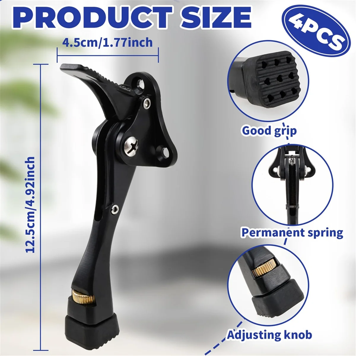 

A002 4Pcs Kickdown Door Stoppers, 4 Inch One Touchs Adjustable Height Door Stop for the Bottom of Door, Door Stoppers