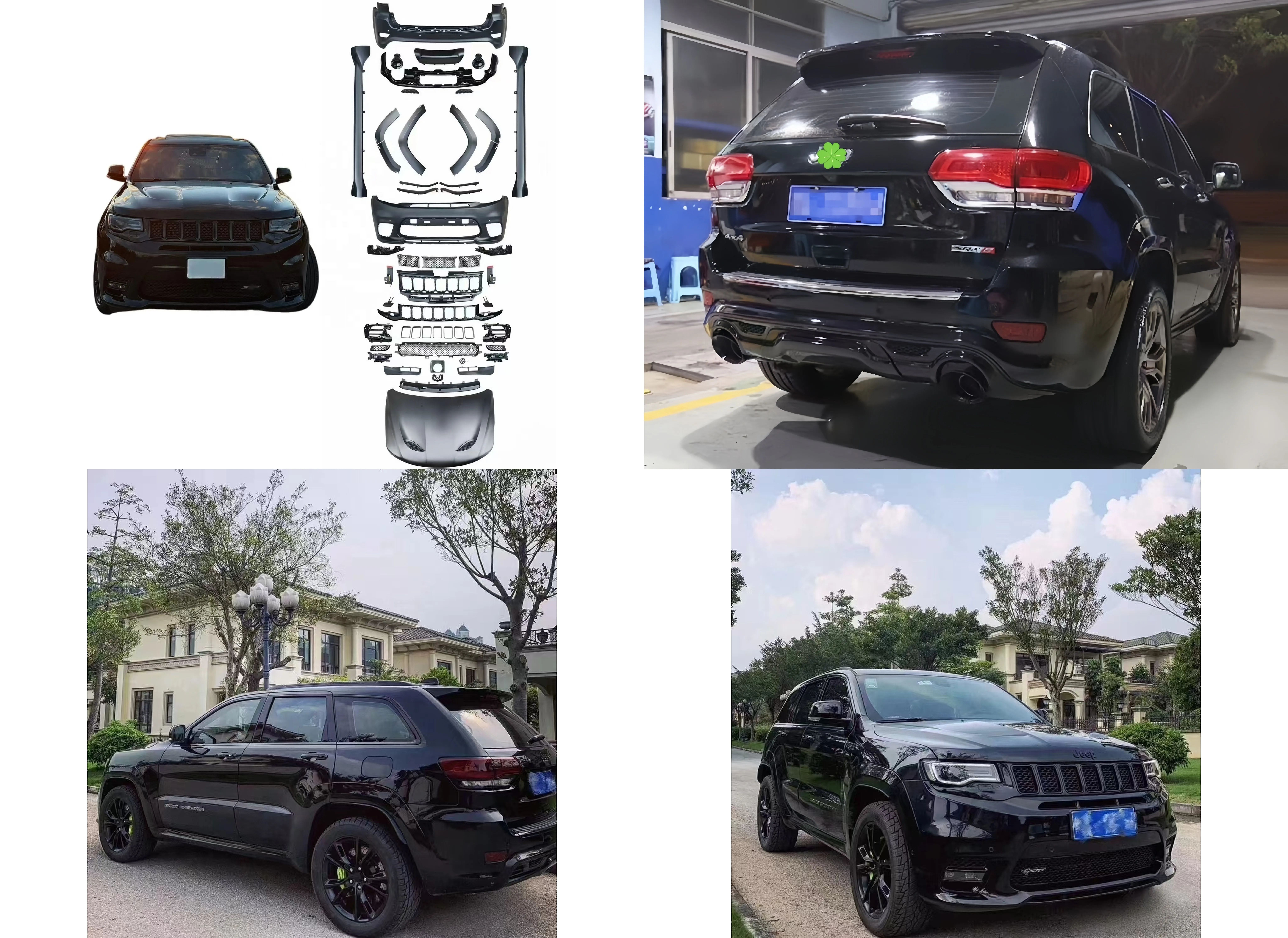 

SRT Style Full Bodykit for 14-24 Jeep Grand Cherokee Hood Bumper Side Skirt Grille