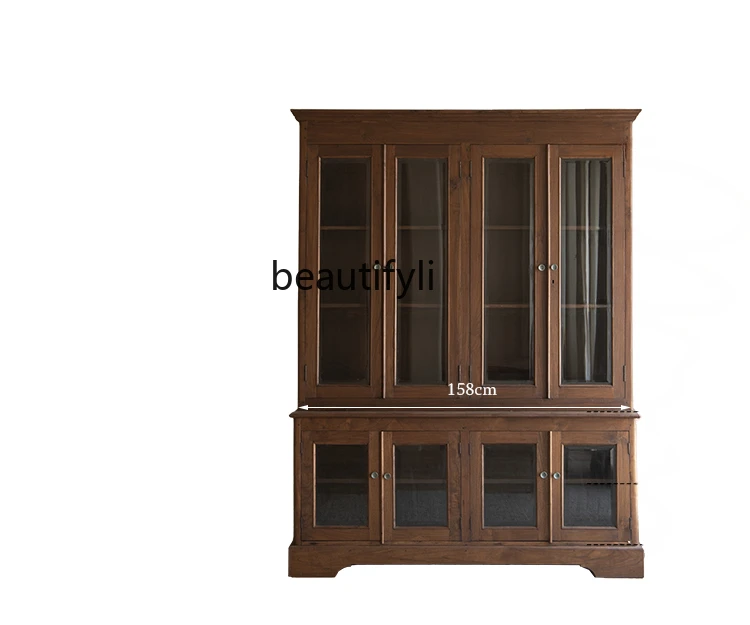 Indonesia Old Bookcase Mid-Ancient Silent Style Solid Wood Bookcase Glass Floor Storage Wine Cabinet furniture