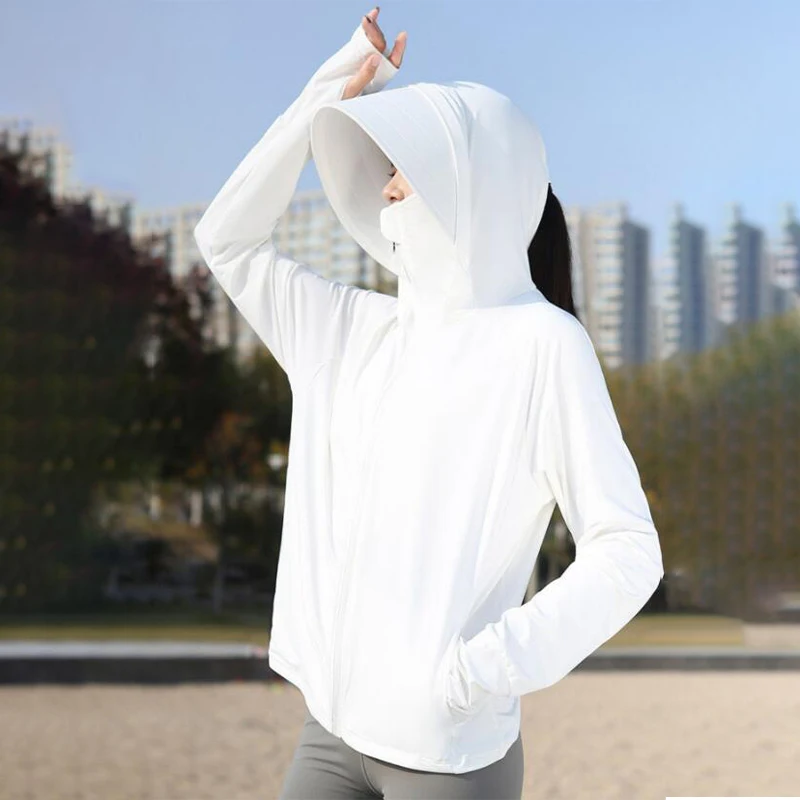 Summer Women Sun UV Protection Coats Sunscreen Hat Long Sleeve Hooded Quick Dry Jacket Anti UV Ultrathin Beach Hiking Sweatshirt