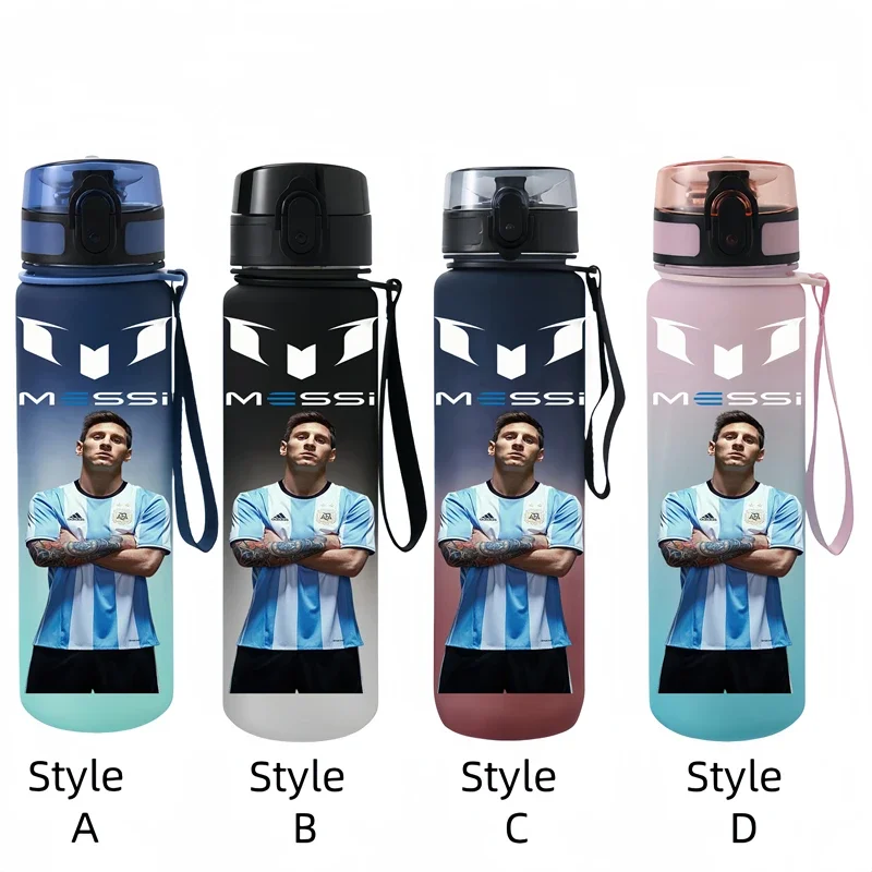 New 650ml Football Star Straw Water Cup Messi  Neymar Portable Outdoor Large Capacity Sports Flip Cover Drinking Bottle