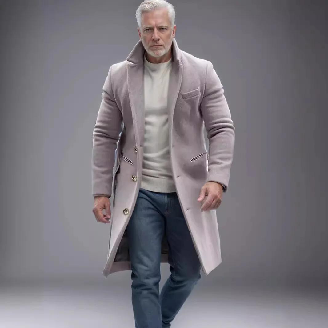 Neuer eleganter lässiger Windjacke-Mantel für Herren für Herbst und Winter, einfarbiger Knopf, langärmlig, mittellanger Mantel S-XXXL