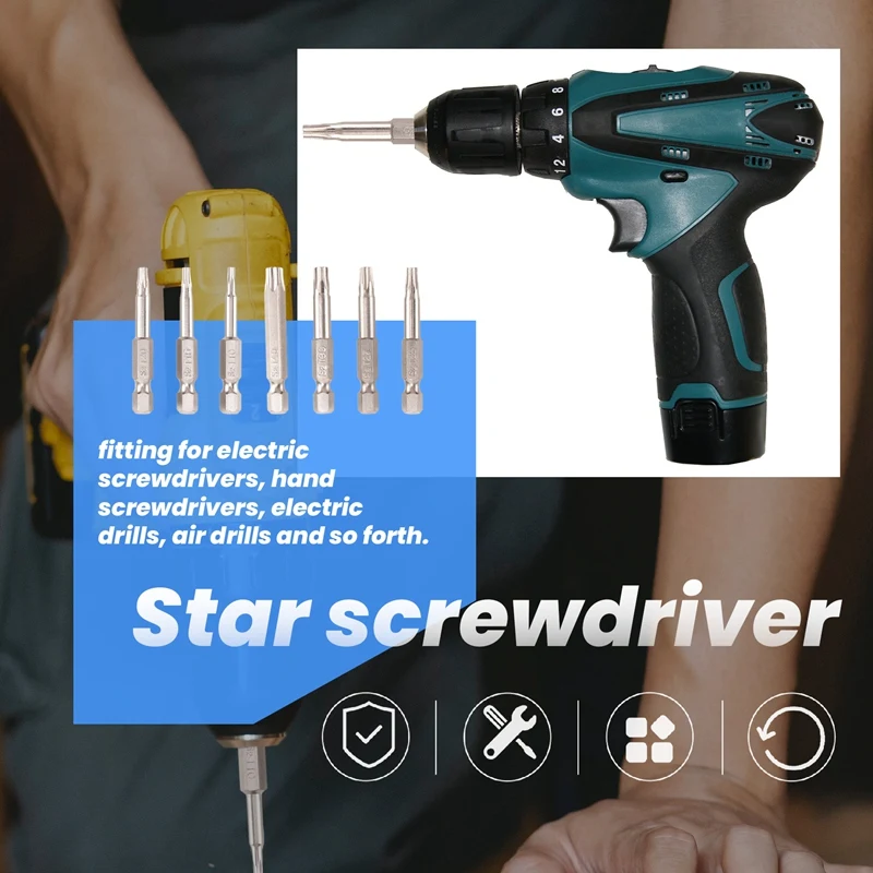 7Pcs Set Star Bit Screwdriver Drill Bits Screw Driver Magnetic 1/4Inch Hex Shank Hand Tools Five-Pointed Star Bore Hole