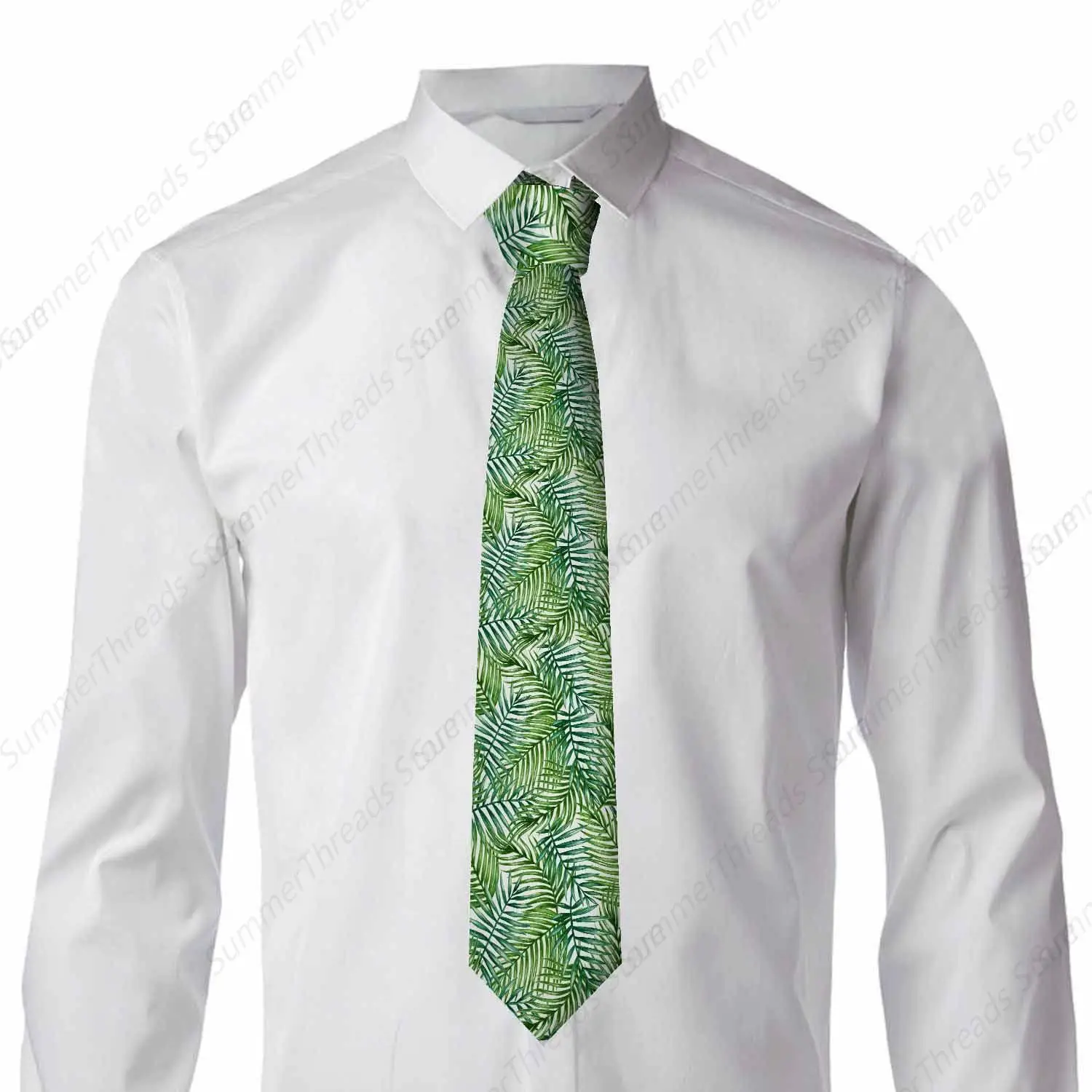 Corbata de hojas de palma verde para hombre, corbata de hojas tropicales de acuarela para hombre y adolescente, trabajo de negocios, fiesta de boda informal