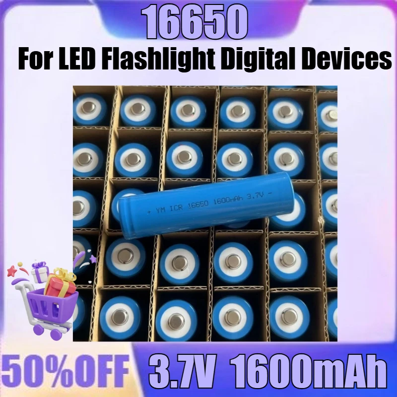 

New 2pcs 3.7V 16650 Lithium Ion Rechargeable Battery 1600mAh Power Lithium Battery for LED Flashlight Digital Devices