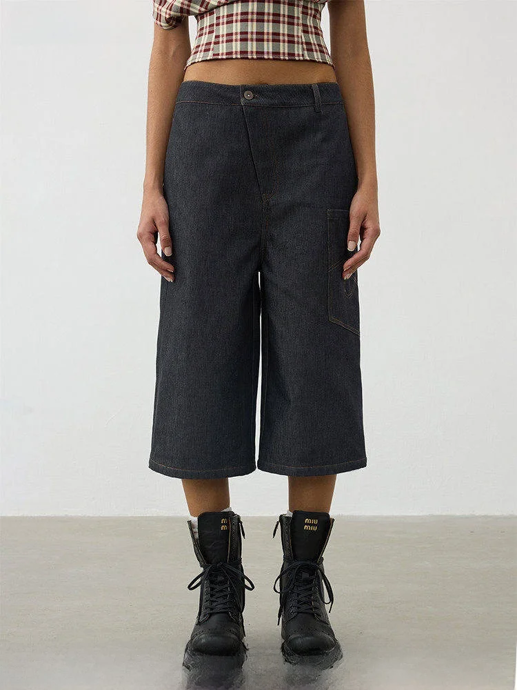 

AFTADAWN Casual Low Waist Wide Leg Jeans Seven-Foot Straight Tube Pockets Original Color Loose Fit Jeans for Women