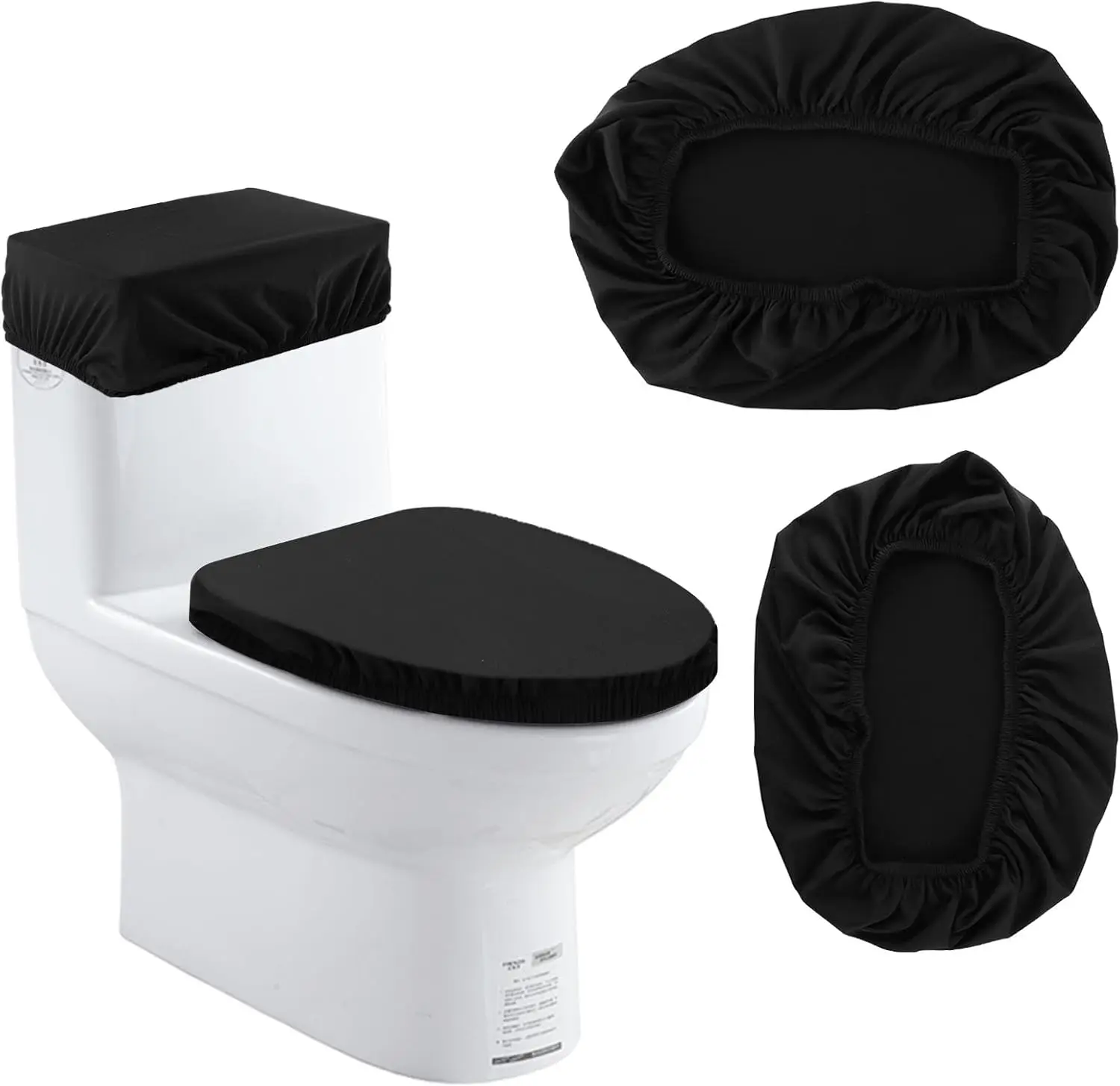 

Stretchable Toilet Lid and Tank Cover Set, Washable Polyester, Fits Most Toilets, Black