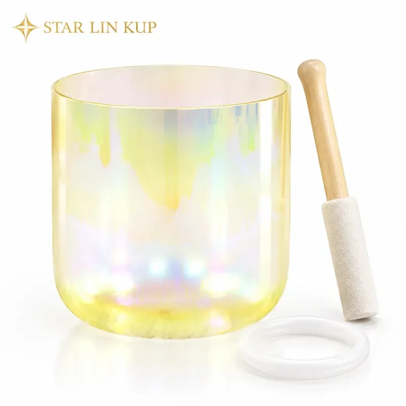 STAR LINKUP 432Hz Light Yellow Aurora Crystal Singing Bowl for Yoga Meditation Stress Relief Healing Sound Therapy with