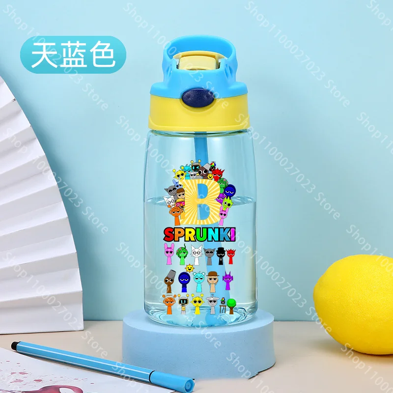 Sprunkis Cute Water Bottle with Straw Kawaii Cartoon Letter Printed Water Bottles Adult Summer Sports Water Cup Birthday Gifts