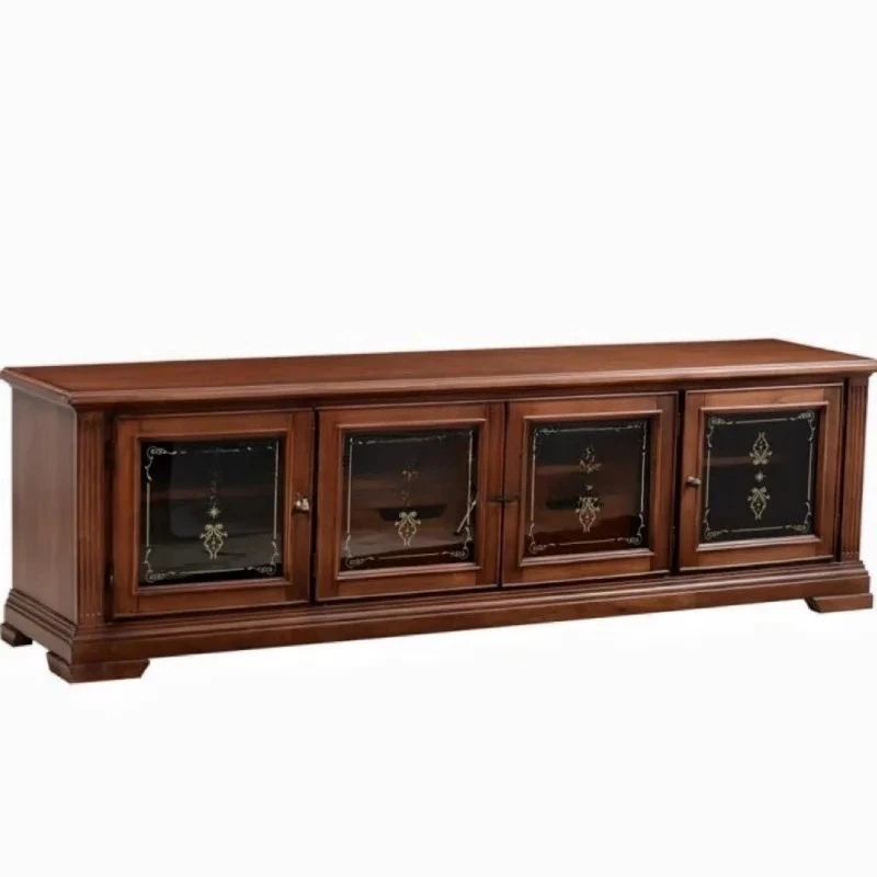 

Американский твердый деревянный резной цветок ретро ТВ-шкаф четырехдверный стеклянный шкафчик