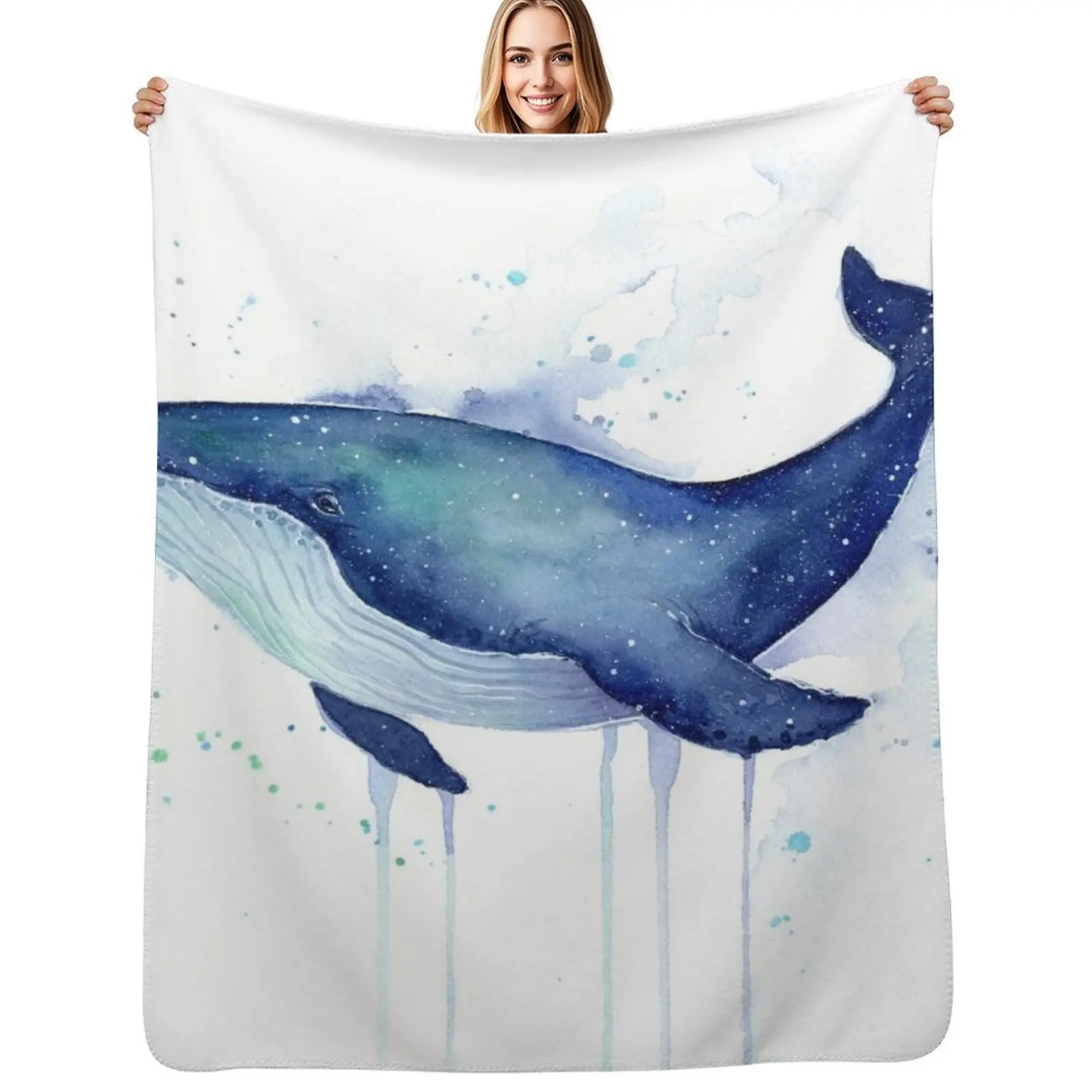 Whale Watercolor Galaxy Throw Blanket Compact Warm Blanket for Car Road Trip