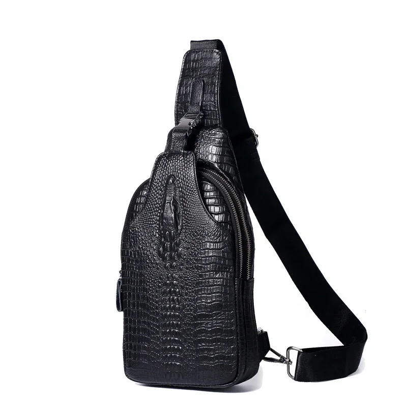 

Crocodile Style Chest Bag Leather Shoulder Men's First Layer Cowhide Crossbody bag Fashion Men Pack Travel