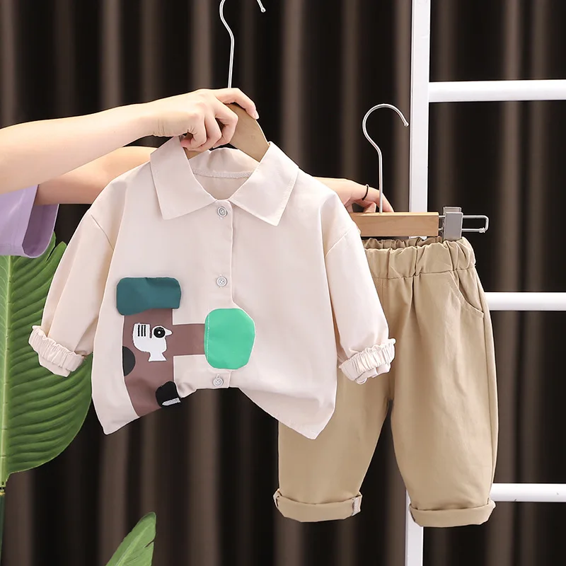 

Toddler Boy Fall Outfit for Kids Cartoon Turn-down Single Breasted Cardigan Long Sleeve Shirts + Pants Boutique Baby Boy Clothes