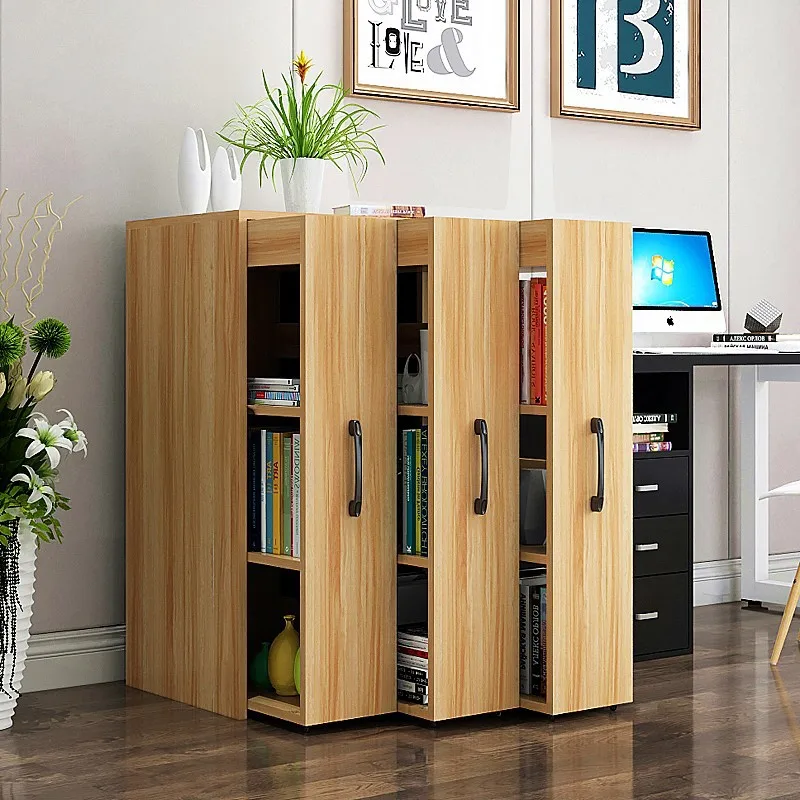 Wheel movable bookcase, floor-to-floor push-pull between cracks, invisible storage, dust-proof bookshelf