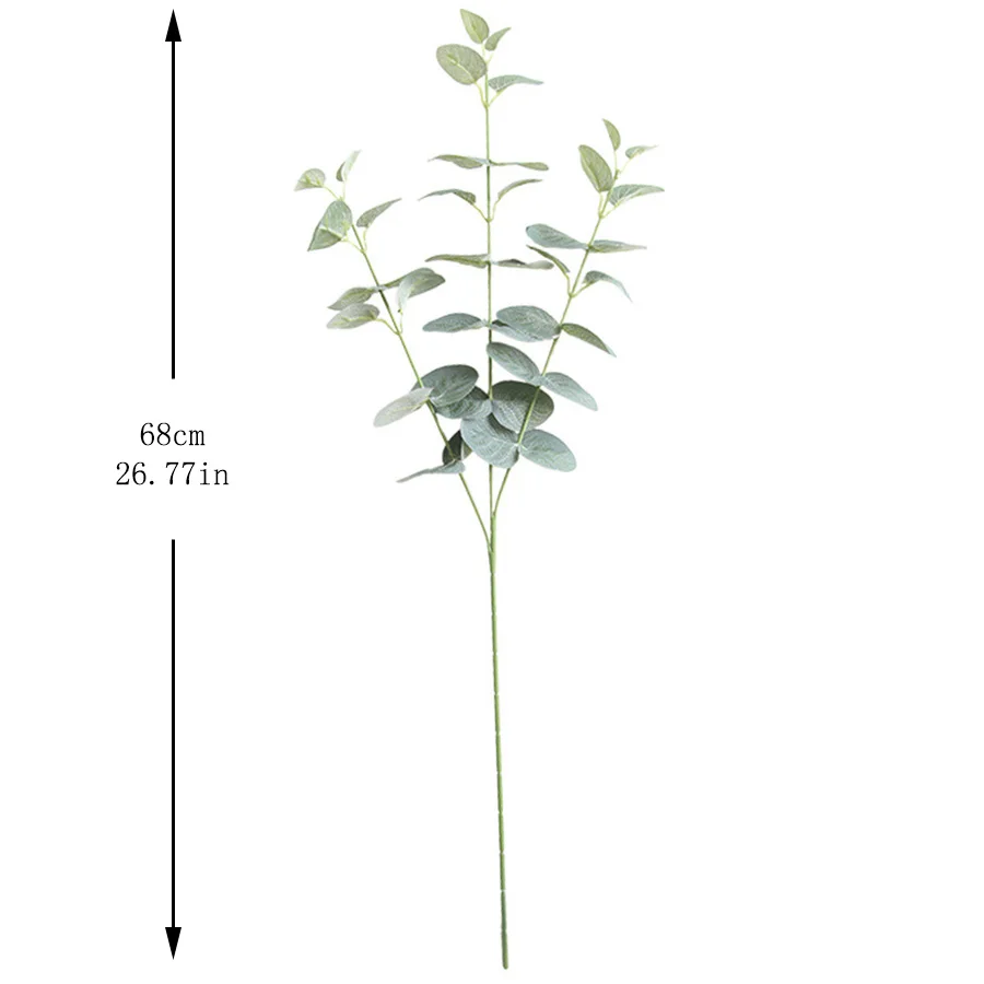 Artificial Leaves Branch Retro Green Silk Eucalyptus Leaf for Home Decor Wedding Plants Faux Fabric Foliage Room Decoration 68CM