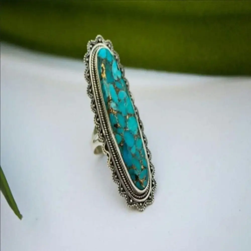 1PCS Faux Turquoise Ring Large Rings for Women Vintage Anniversary Ring Jewelry Accessories Fashion Decoration