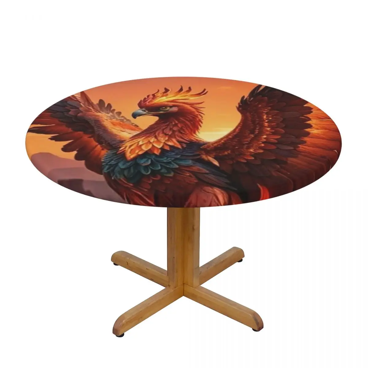 Phoenix Mythical Bird With Fiery Wings Waterproof Round Tablecloth Oilproof Table Cloth for Kitchen Events Dining Table Cover