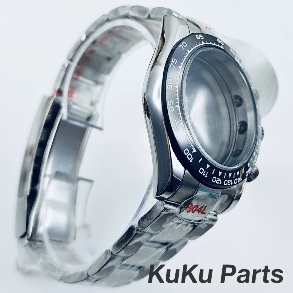 40mm VK63 Electroplated Black Case Classic Sapphire Crystal Watch Case for Daytona VK63 VK64 Quartz Movement Oyster Bracelet