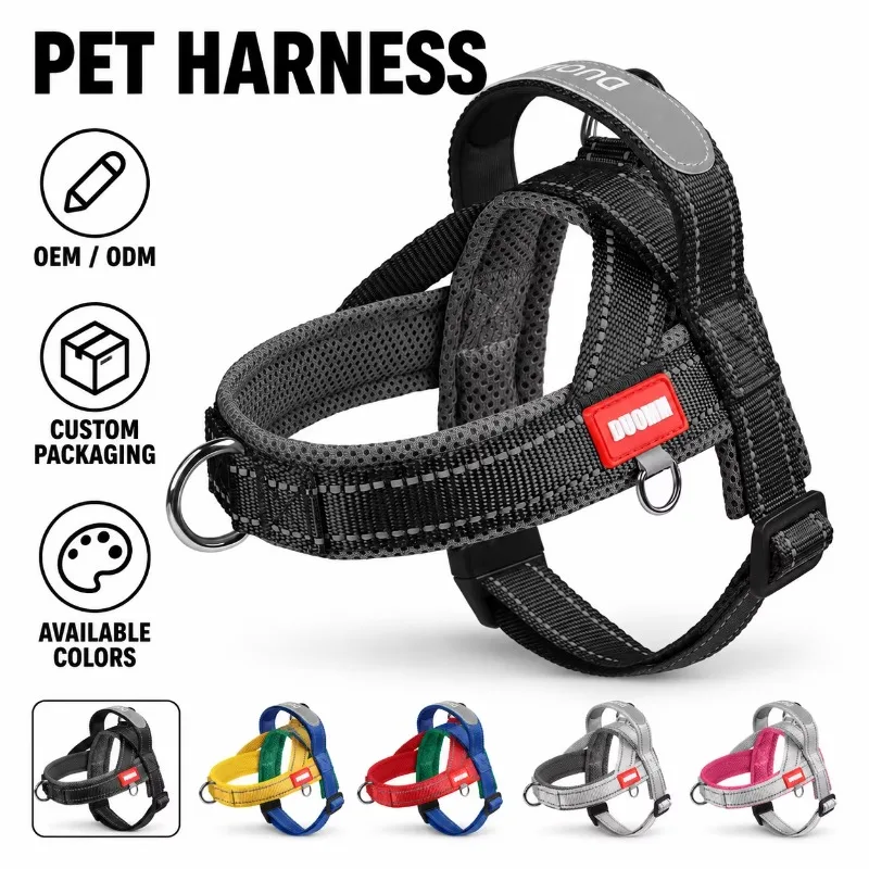 Fashion Dog Harness Breathable Mesh Nylon Pet Vest with Reflective Design for Outdoor Walks Dog Harness Gray