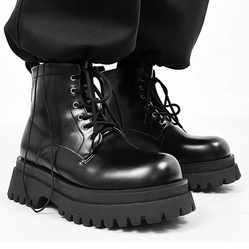 

big size men fashion punk hip hop platform boots black trendy genuine leather shoes cowboy spring autumn boot cool ankle botas