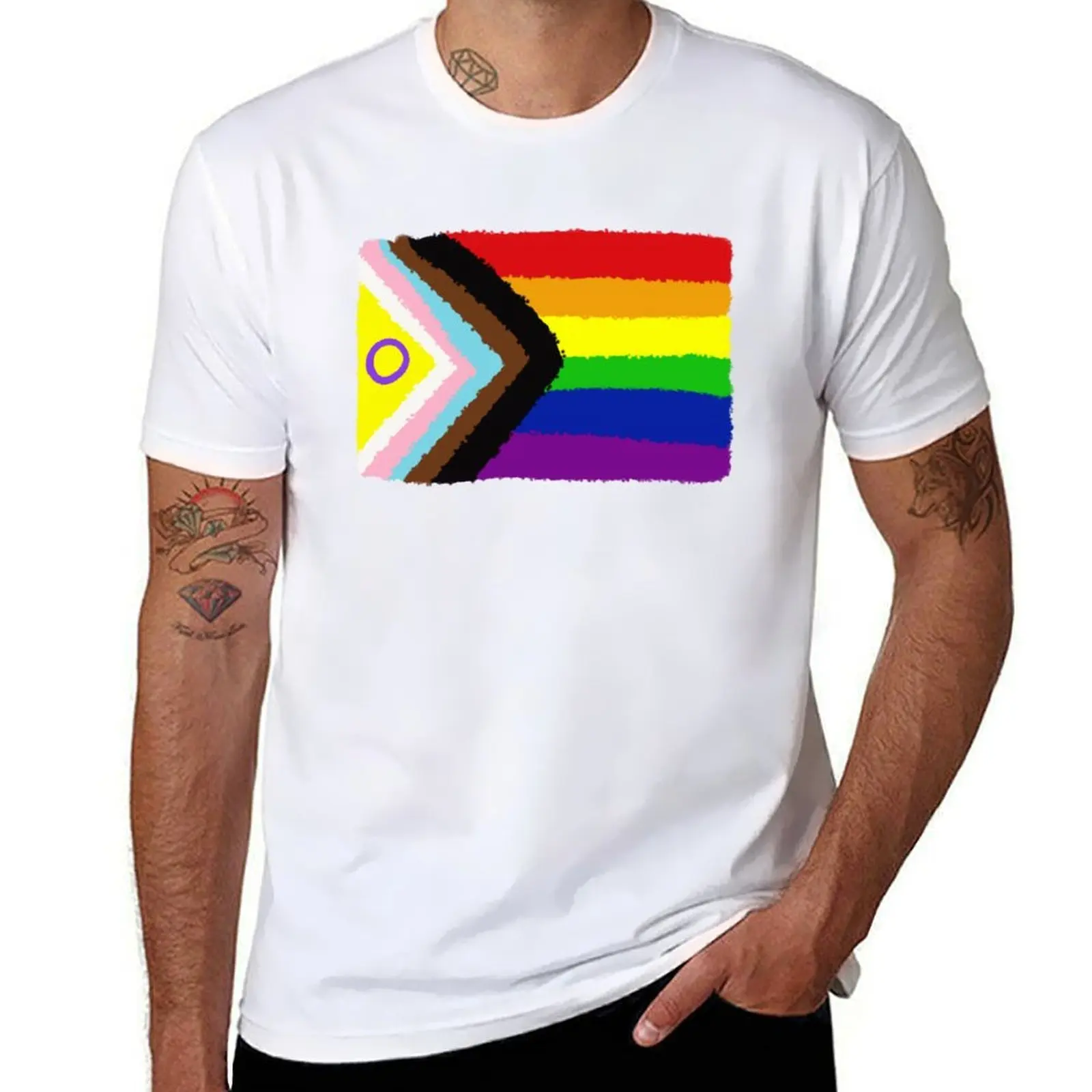 

Intersex Progress Pride flag T-Shirt t shirt for man 100 percent cotton cotton tshirt 100% T-Shirt