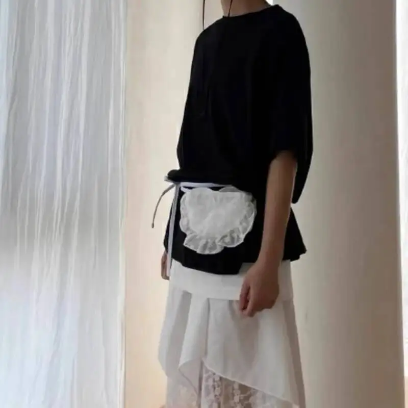 Korean Fashion All Match Bandage Lace Mini Handbags Layered Fairy Sweet Kawaii Bags Women Trendy Y2k Aesthetic Chic Waist Packs