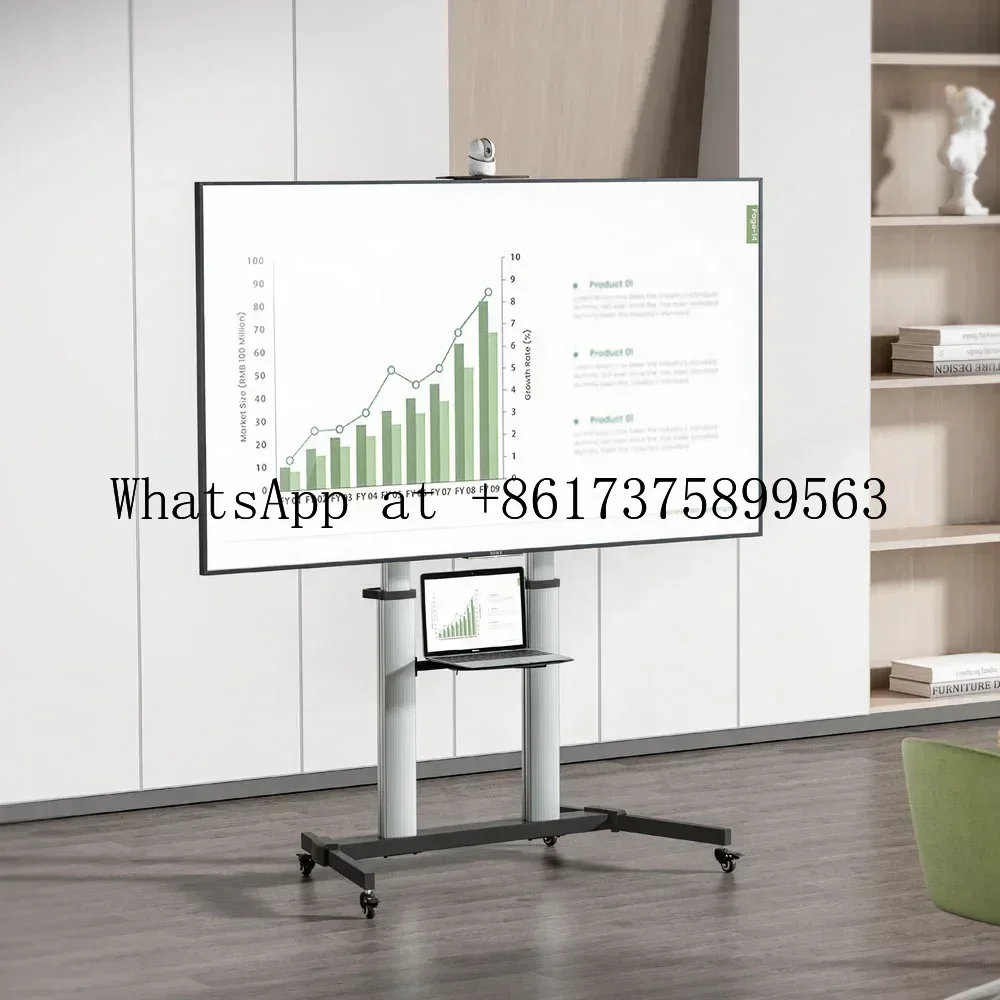 Height Adjustable Heavy Rolling Aluminum Mobile TV Stand With Wheels For Flat Screen 100 Inch
