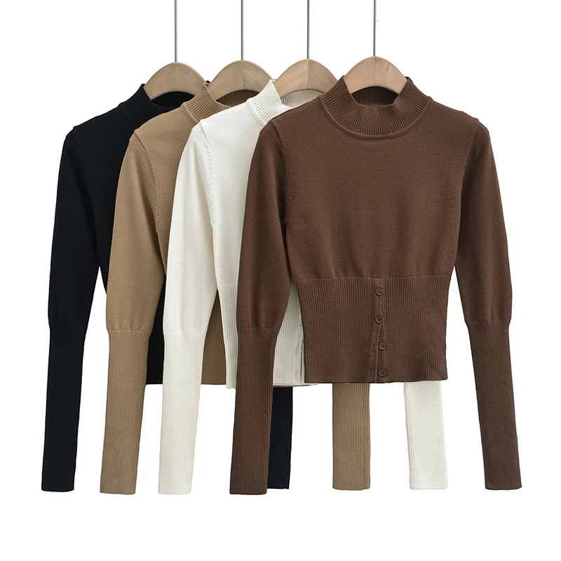 

Winter knitwears y2k korean fashion crop sweaters for women 2023 fall pullover knitted black long sleeve top turtleneck whie