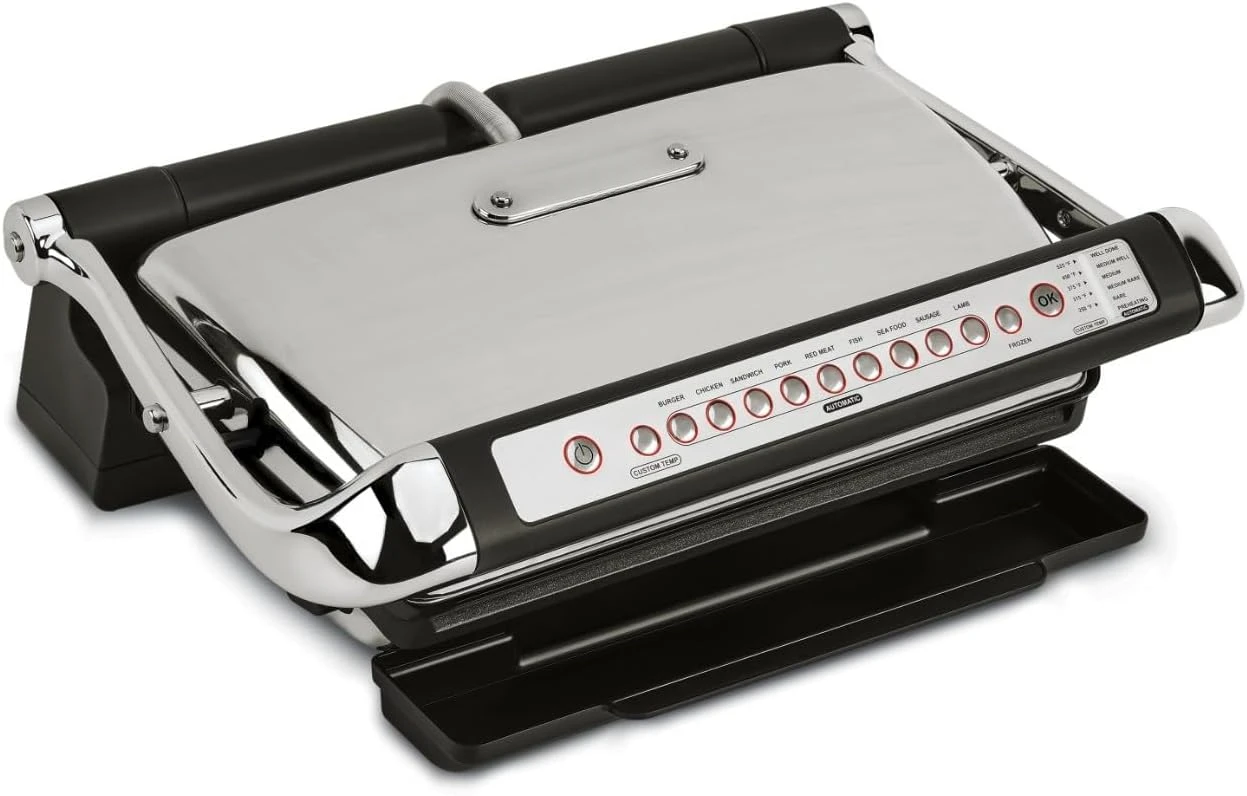 AutoSense Stainless Steel Indoor Grill, Panini Press XL Automatic Cooking 1800 Watts Smokeless, Removable Plates