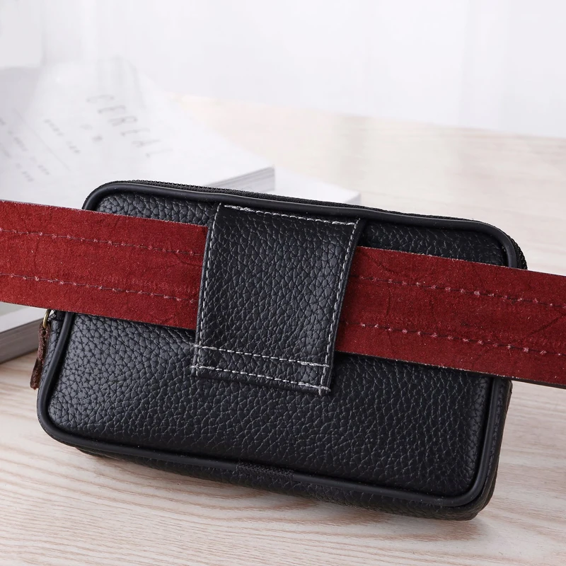 Soft Leather Fanny Pack for Men Portable Waistband Hanging Bag Triple Zipper Large Capacity Keys Mobile Wallet Labour Waist Bag