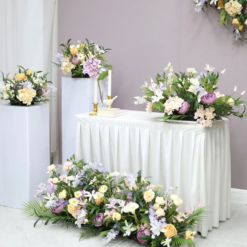 Light purple simulation flower combination wedding props silk flower row flower table flower guide decoration arrangement bouque