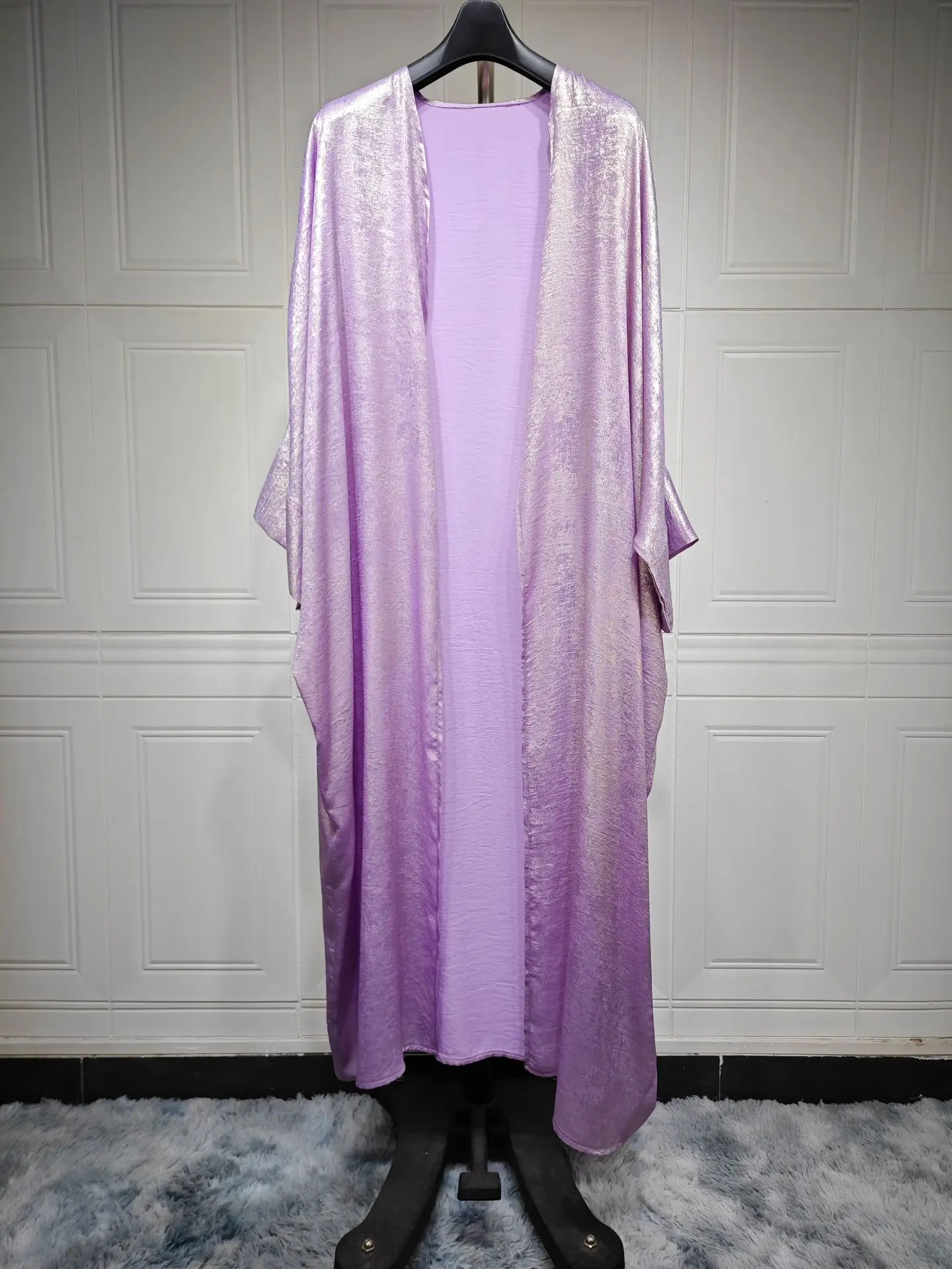 Summer Eid Djellaba Abaya Dubai Shiny Soft Batwing Sleeves Muslim Robe Silky Abaya Dubai Turkey Muslim Dress Islam Open Abayas