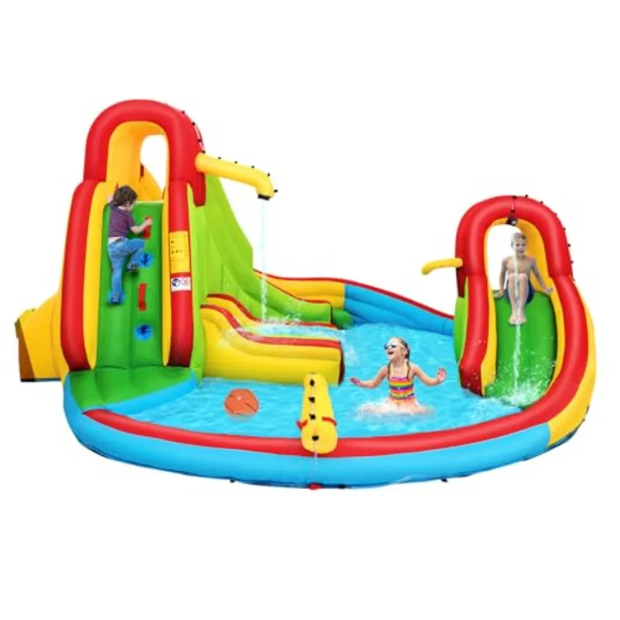

Inflatable Water Slide 8 in 1 Water Park Waterslide Inflatables with 2 Slides 2 Climbing Walls Splashing Pool Water Cannon Outd