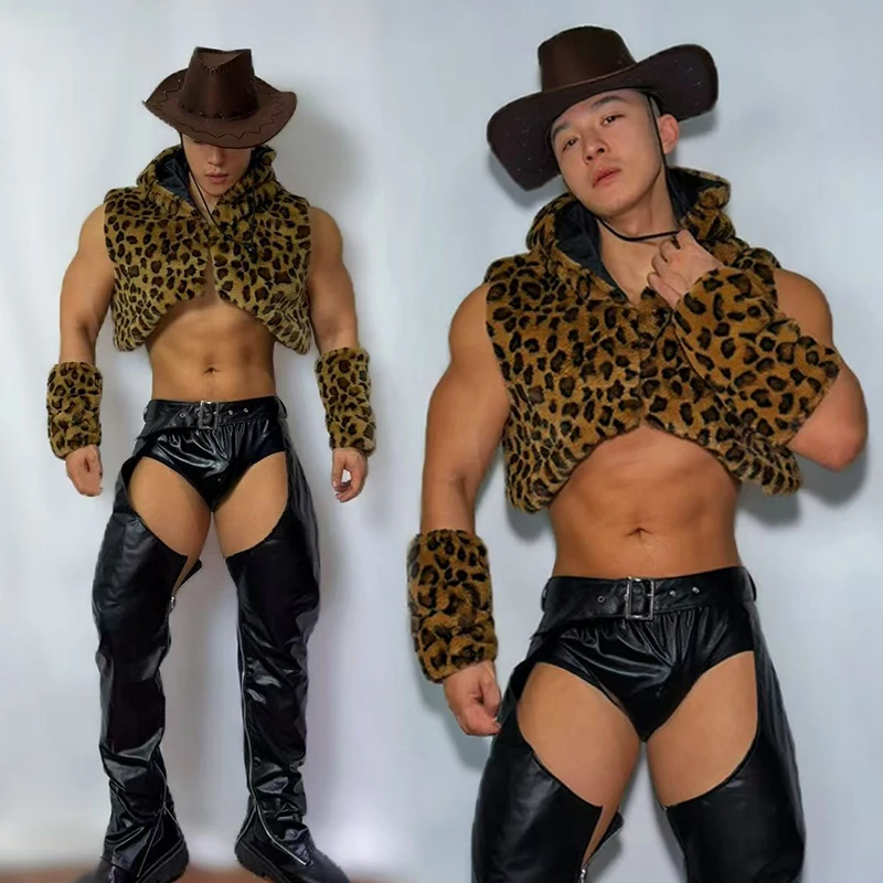 زي أداء رعاة البقر الغربية للرجال ملابس عرض مسرحي بني منفوش سراويل سوداء Gogo عرض الحفلات ملابس الهذيان ملابس الجاز 4025 #1